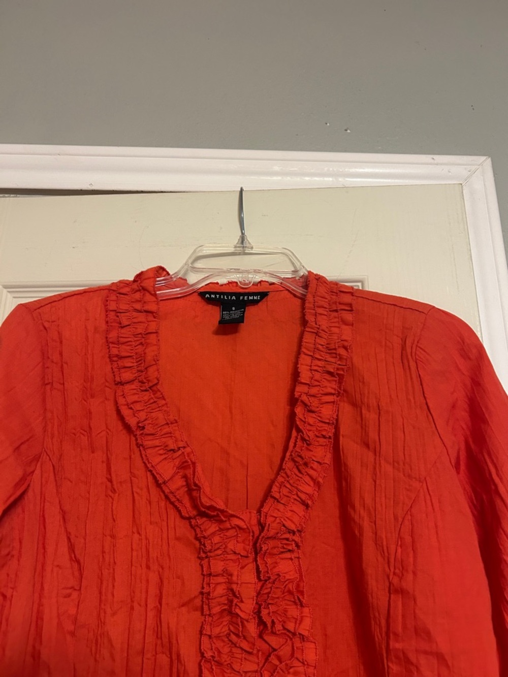 Offer $7๐ Antilia Femme orange crinkle ruffle shirt - Picture 2 of 5